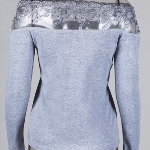 Gray off shoulder lace bead embellished blouse.  size:s - Picture 3 of 4